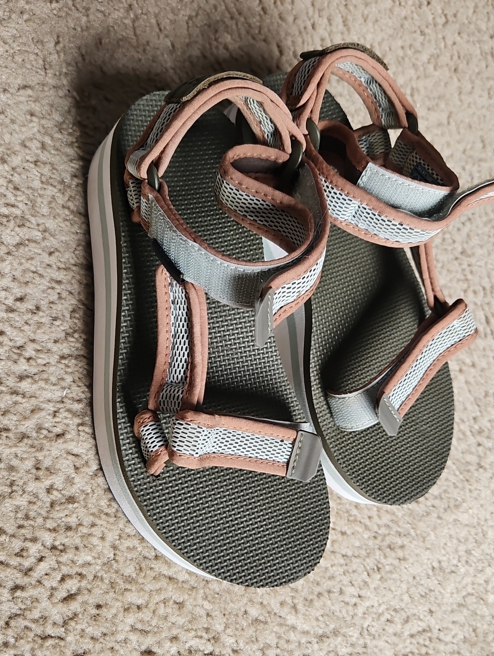 Teva Women's Olive Green and Blush Pink Strap Sandals Sz. 6
